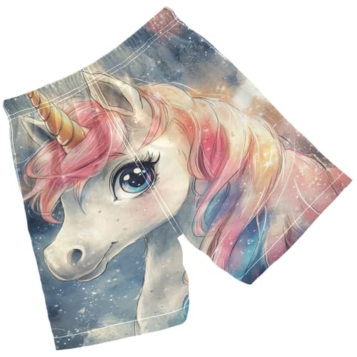 Pigsaly Boys' Swim Board Shorts Watercolor Cute Unicorn Boy's Swim Trunks Kids Swimwear M2