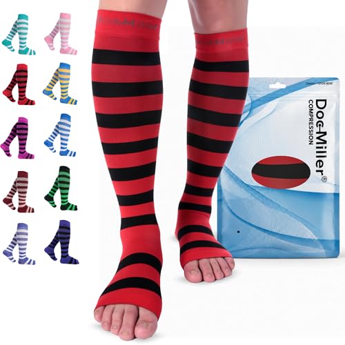 Image of Doc Miller Open Toe Compression Socks 15-20 mmHg for Women & Men, 1 Pair | Toeless Knee High, Wide Calf Stockings, Pregnancy, Varicose Veins, Shin Splints, Swelling, Recovery, Travel, Daily Wear