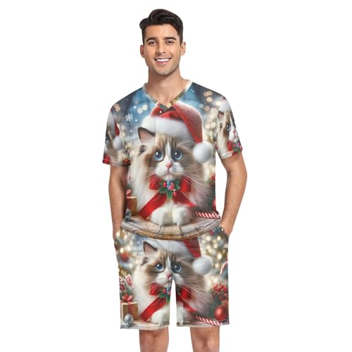 Mens Pajama Short Sleeve Pajama Set Lounge V Neck Nightwear 2 Pcs Pj Set, S-XXL - Main Image