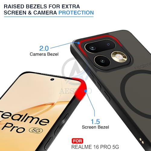 Image of AESTMO Realme 16 Pro Back Cover | 360 Protection | Matte Frosted Hard Back Translucent | Compatible with MagSafe Accessories (MagSafe Matte Hard Black Bumber)