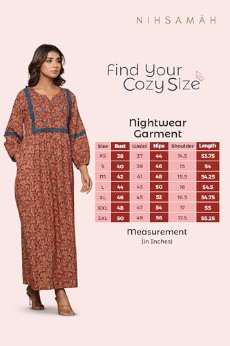 Image of NIHSAMAH Cotton Night Gown for Women, Printed Long Cotton Nighty with Pockets, Comfortable & Fancy Sleepwear /Nightwear /Maxi