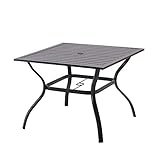 Patio Dining Table Outdoor Metal Square Table with Umbrella Hole