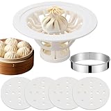 Acellegic 6.8'' Baozi Maker Machine White & 400 Pcs 4'' Bamboo Steamer Papers, 304 Stainless Steel Dumpling Mold Maker White for Kitchen Beginner Tool Gift
