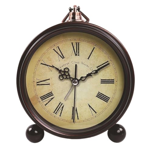 Giawkca アンティークスタイルの 小型サイレント目覚まし時計デスクトップ時計、ナイトライト付きサイレント目覚まし時計、電池式、デスク、寝室、ベッドサイド、リビングルーム、ギフト時計、アナログサイレントムーブメント、室内装飾、クラシックなレトロスタイル