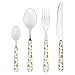 THUN - Set di 8 Posate - Linea Fiore in Fiore - Cucina, Posate e Utensili - Acciaio Inox, Manico in Poliestere, Vetro - Cucchiaio 20 cm; Coltello 22 cm; Forchetta 20 cm; Cucchiaino 14,5 cm