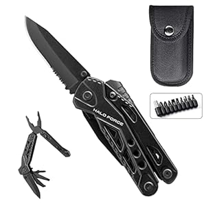 HALO FORGE Multifunctioneel gereedschap: multitool hamer 14 in 1 roestvrij staal multifunctioneel gereedschap met hamer, tang, mes en schroevendraaier voor kamperen, wandelen, verjaardagscadeau