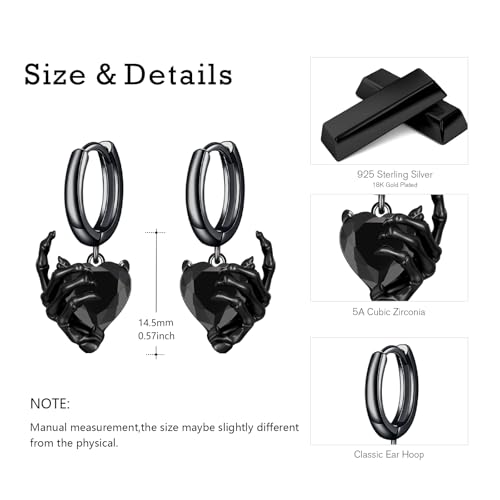 OHAYOO Skeleton Hand Earrings 925 Sterling Silver Skull Huggie Hoop Earrings Halloween Drop Dangle Earrings Gothic Jewelry Gifts for Women Men4