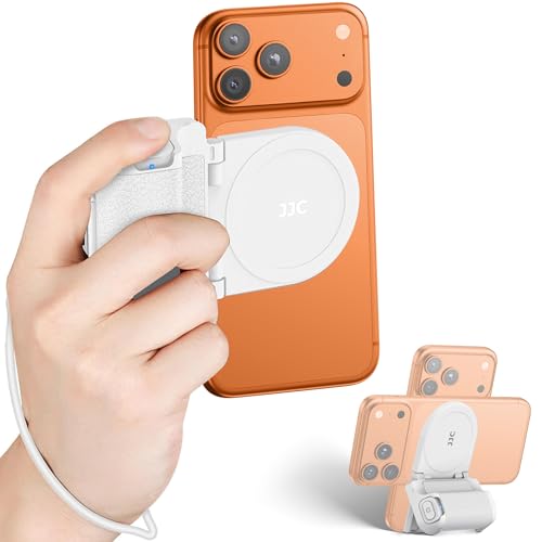 White Magnetic Smartphone Grip, Magnetic Camera Handle Bluetooth Bracket Cell Phone Shutter Grip w Bluetooth Control Compatible for iPhone Video Shooting