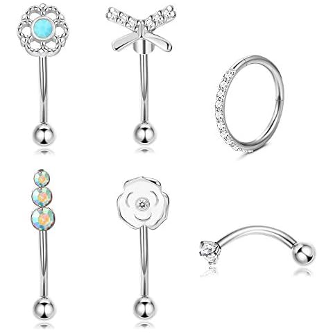 Drperfect 16G Curved Barbell Eyebrow Ring 8mm Stainless Steel Rook Daith Eyebrow Piercing Jewelry, Stainless Steel, cubic-zirconia Cover