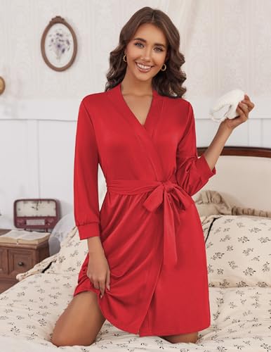 Image of HOTOUCH Womens Robe Lightweight Short Knit Bathrobe Soft Ladies Sleepwear with Pockets