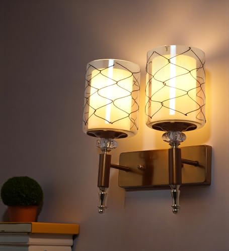 Image of ELAINTE Premium Wall Light | | Elegant Glass Wall Lamp for Living Room & Hallway | 3 Years Warranty | Free Bulb (Lunara-Double)