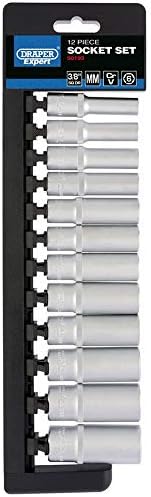 Draper Tools Socket Set on Metal Rail, 3/8 Sq. Dr. (10 Piece