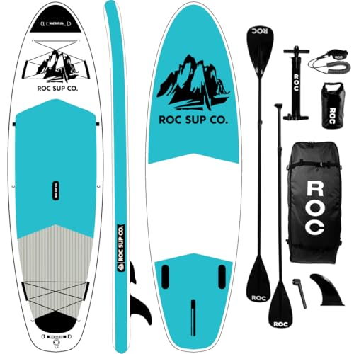 Roc Inflatable Stand Up Paddle Boards with Premium SUP Paddle Board Accessories, Wide Stable Design, Non-Slip Comfort Deck for Youth & Adults (Teal)