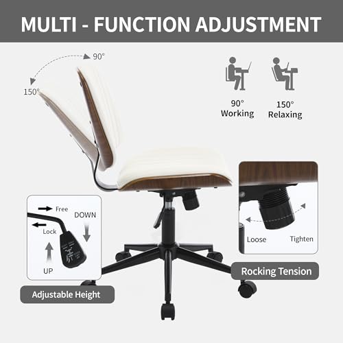 Image of Armless Rolling Office Desk Chair, Adjustable Height Computer Chair, White