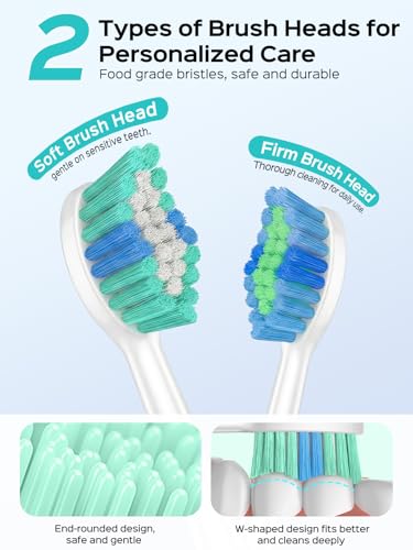 Image of COSLUS C40 Sonic Electric Toothbrush for Adults: 47000 VPM for Deep Cleaning & Whitening with Travel Case - 5 Modes for Sensitive Teeth & Braces, Wireless Charging, 6 Brush Heads, Pink & Green (2PCS)