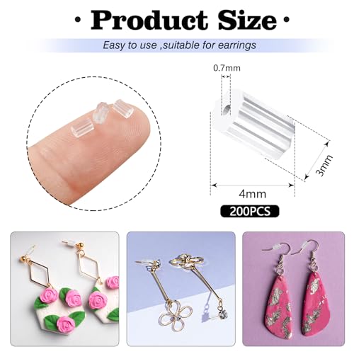 TOAOB 200 Stück Ohrring Stopper Kunststoff Silikon Klar Ohrstopper Ohrstecker Verschlüsse 3mm x 4mm Ohrringverschlüsse für Schmuckherstellung Ohrhaken Ohrringe Machen