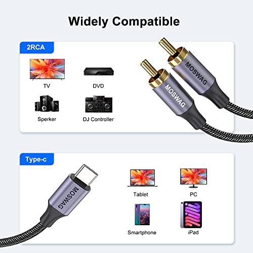 MOSWAG USB Typ C auf 2 Cinch Audiokabel, Typ C 2rca Cinch Kabel USB-C Buchse Audio Line Kompatibel für LG Heimkino Verstärker DVD TV Lautsprecher Hi-Fi Verstärker