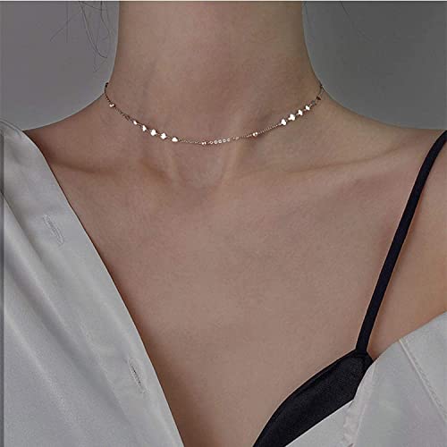 Sysow Collier 925 Argent Sterling Pêche Coeur Collier Ras du Cou Chaîne Clavicule Court Collier Ras du Cou pour Les Femmes Bijoux Fins Cadeau De Brithday en Argent Cover