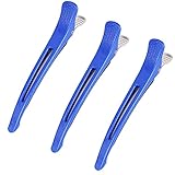 Giitoo ダッカール プロ用 ヘアクリップ 美容師 業務用 跡がつかない 滑り止めゴム付き (3本, ブルー)