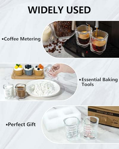 Image of Shot Glass Measuring Cup Set, 2 Pack 2 Oz Square Espresso Glasses (Red)