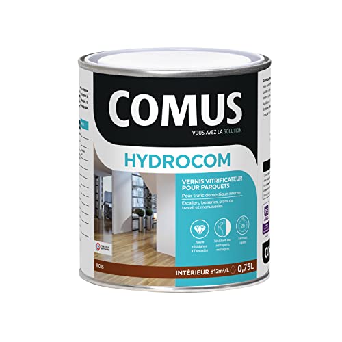 Hydrocom Satin - Incolore 0.75L - Vitrificateur Polyuréthane Acrylique MONO-composant pour Parquets, Escaliers et Boiseries