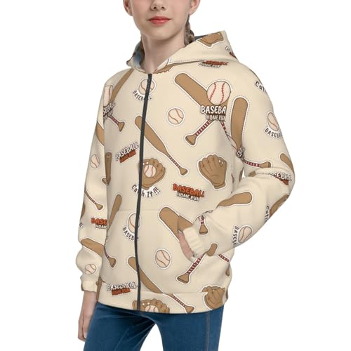 Hand Drawn Baseball Kid Hoodies Boys Zip Up Sweatshirts Girls Pullover with Pocket