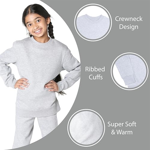 EVERYDAY KIDS Girls’ Fleece Crewneck Sweatshirt; Girl’s Long Sleeve Pullover Shirt - Soft and Breathable Cotton/Poly Blend3