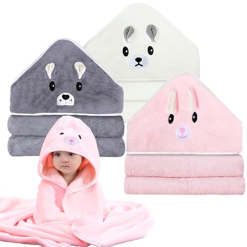 3 Piezas Toallas de Baño con Capucha para Bebé,80x80 cm Toalla Albornoz Bebé Suave,Toallas de Baño para Bebe,Roallas de Baño para Niños Pequeños para Niños 0-3 Años,Suave y Súper Absorbente