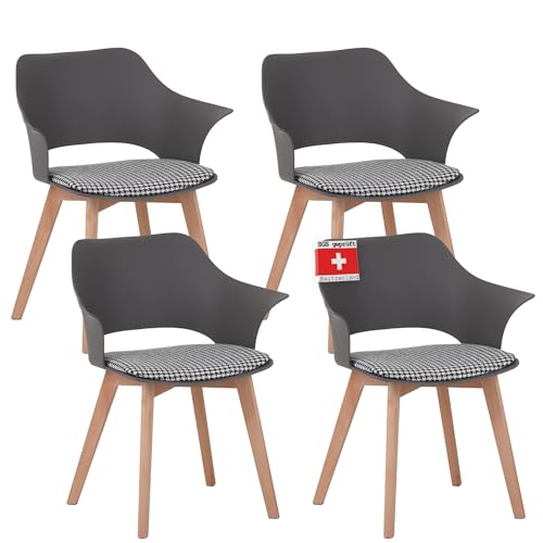 ALBATROS Esszimmerstühle 4er Set Aalborg, Grau - Beine aus Buche Massiv-Holz, Skandinavisches Retro-Design, bequemer Schalenstuhl - Eleganter Küchenstuhl, Stuhl Esszimmer für Esstisch