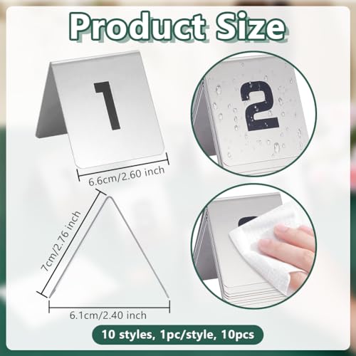 OLYCRAFT 10 Pack Tent Style Table Numbers Stainless Steel Table Numbers Double-Sided Metal Tables Markers 1-10 Tables Tent Cards for Wedding Party Banquet Restaurant Hotel Events Supplies by OLYCRAFT - Used condition - Image 2
