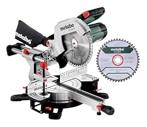Metabo Kapp- und Gehrungssäge Set KGS 254 M – 613254900 – Mit Precision Cut Line, 254 mm 2. Hartmetall-Sägeblatt und Zugfunktion – 2 m Kabellänge