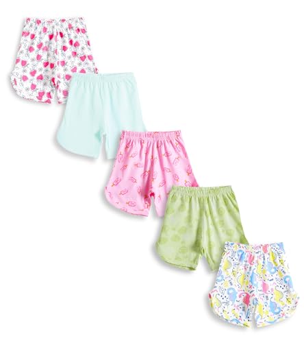 Image of YUV Baby Girls Regular Fit Multicolor Cotton Shorts (Pack of 5) - 0 to 24 Months