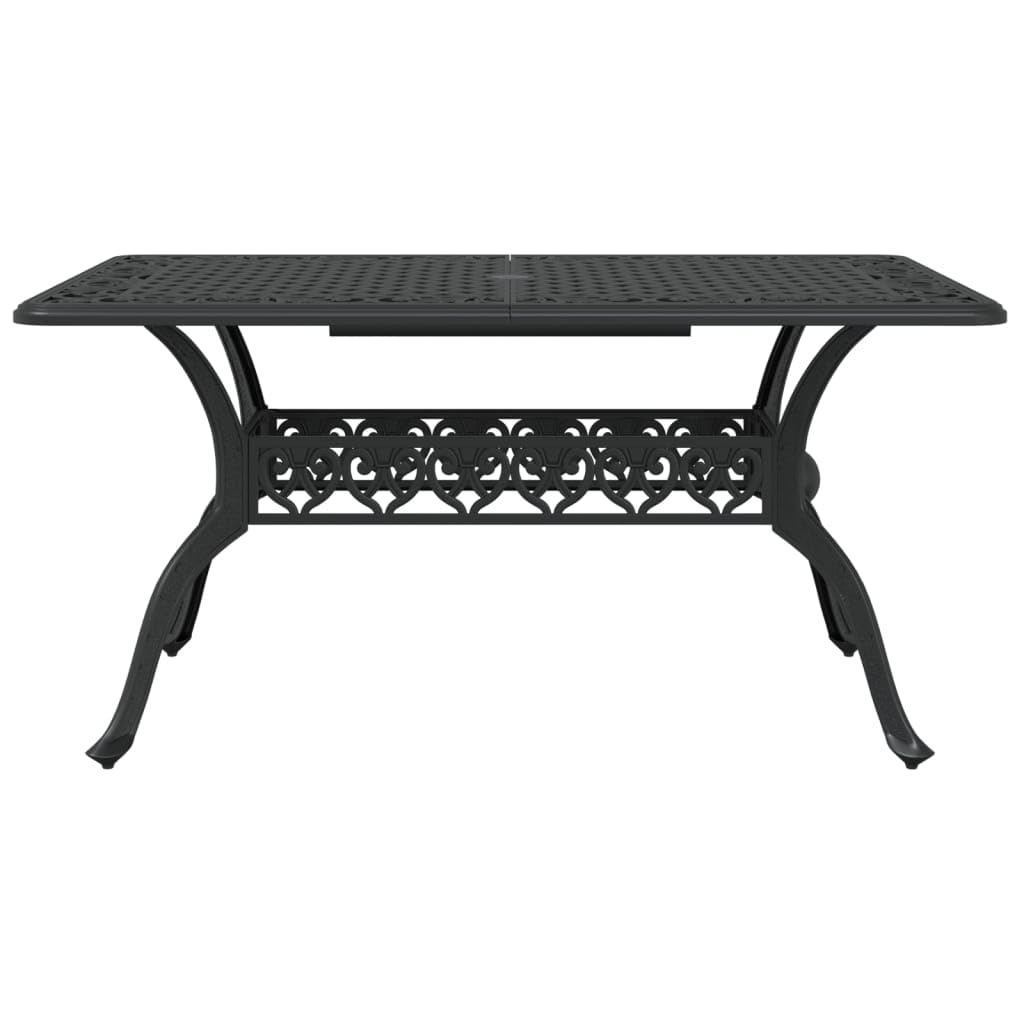 Czarny stół ogrodowy 150 x 90 x 72 cm, z odlewanego aluminium, stół ogrodowy, stolik kawowy, taras, balkon