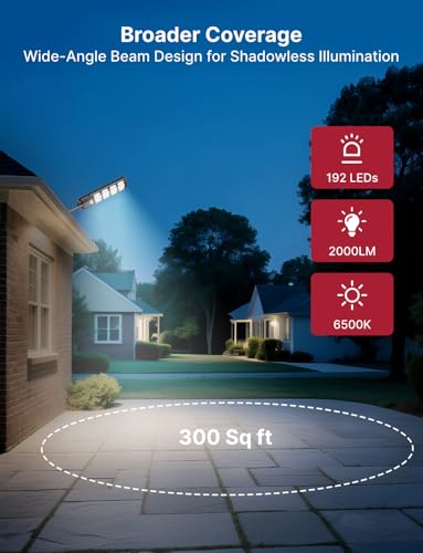 Image of Solar Street Light 6000 Lumens - 192 LED Beads, 5W Solar Panel, IP67 Waterproof, 320 Angle, 2600mAh Battery, Energy-Efficient Outdoor Security Lighting (2 Pack)