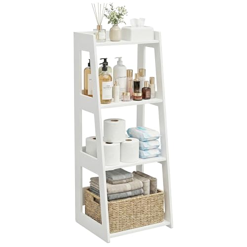POBOMULI 4-Tier Bathroom Ladder Shelf Freestanding, White Floor Shelves Open