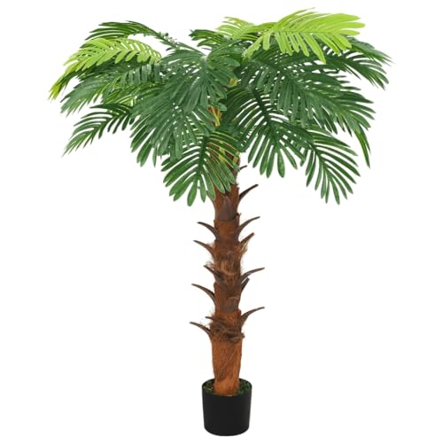 vidaXL Künstliche Cycas-Palme mit Topf, Grün, 160 cm, Massivholz & Kunststoff, Dekopflanze, Indoor, Büro & Garten, 28 Blätter