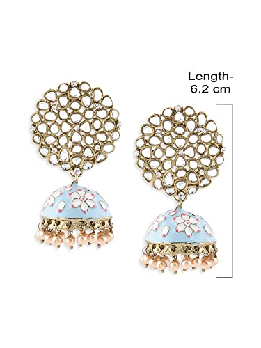 Turquoise-Pink Meenakari Kundan Ethnic Jhumki Earrings