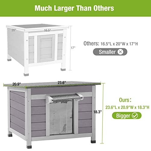 Outdoor Feral Cat House Weatherproof, Small Wooden Rabbit Hutch Bunny Cage Indoor-PVC Door Flaps - Image 4