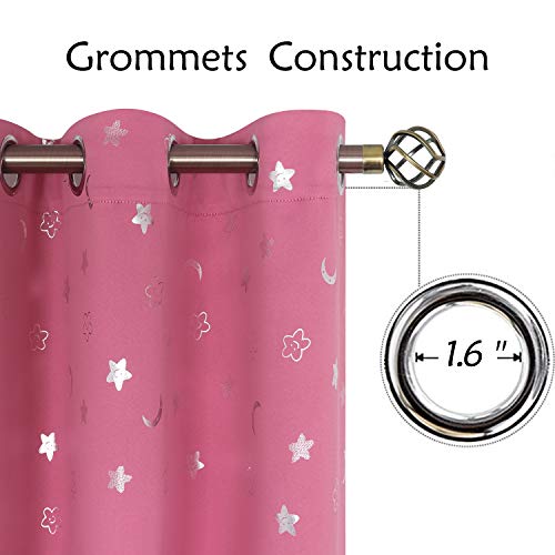 Image of BGment Pink Curtains for Girls Bedroom 72 Inch Length, Star and Moon Blackout Curtains for Kids Babys Bedroom, Room Darkening Thermal Insulated Window Grommet Curtains for Nursery, 42 Wide, 2 Panels