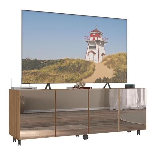 Rack Tv até 50 Polegadas 4 Portas com Rodízios e Espelhos Multimóveis Mp1080 Rustic