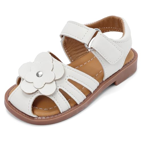 Cheerful Mario Elegant Sommer Sandalen für Kleinkinder Mädchen 1-5 Jahre Barfuß Sommerschuhe Komfort und Rutschschutz Weiß 22/23 EU Etiketten 22