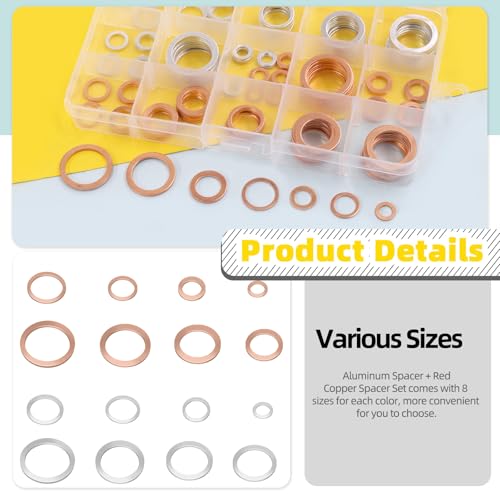 Image of 160Pcs Oil Drain Plug Gasket Set, Metric Aluminum & Copper Oil Drain Plug Washers Crush Washers Seals Flat Washers Compatible with Toyota /Audi /BMW (M6 M8 M10 M12 M14 M16 M18 M20)