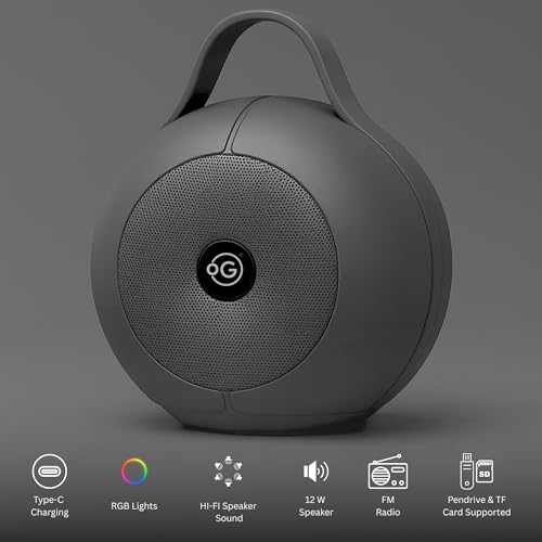 Image of OOGE Vibebox 6000 Bluetooth Speaker, 12W Portable Wireless Speaker with RGB Lights, 10H Playtime, Hi-Fi Sound, Type-C Charging, FM Radio, Pendrive & TF Card Support, Bluetooth 5.3 (Grey)