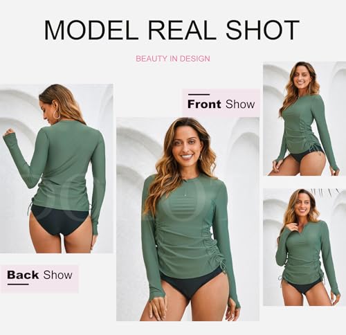 Dokotoo Womens Long Sleeve Rash Guard Swim Shirts 1/4 Zip Up Sun Protection Swimsuit Top Bathing Suit No Bottom3