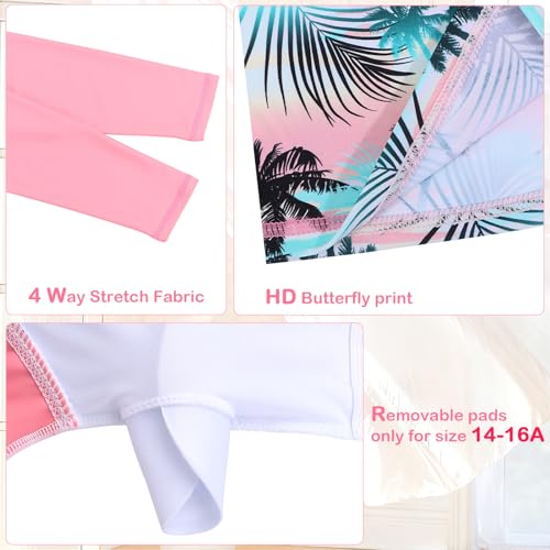 Image of TFJH E Girls Two Piece Swimsuit Long Sleeve Rash Guard Ages 3-12 | UPF 50+ sun protection, breathable , lightweight long sleeve swimsuit, full coverage, pool beach vacation, water park