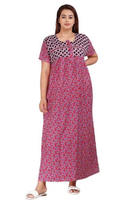 Image of Women Flower Printed Casual Wear Cotton Nighty - Gown-MFNT5014
