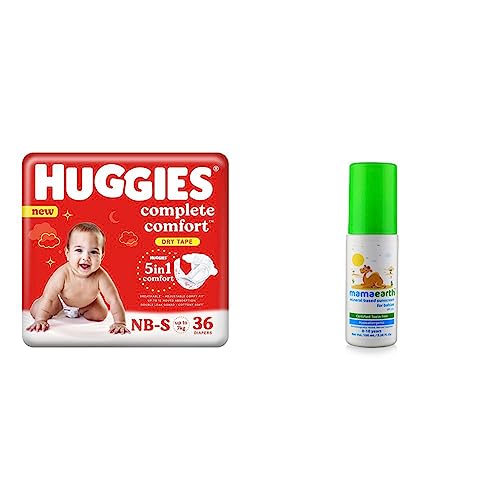 Image of Huggies Complete Comfort Dry Tape Newborn - Small (NB-S) Size Baby Tape Diapers, 36 count & Mamaearth Mineral Based Sunscreen Baby Lotion SPF 20+,Hypoallergenic,100ml,(0-10 Years)