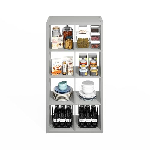 Furinno HERMITE isola da cucina, stoccaggio cucina a 8 cubi, baker’s rack, isola con contenitore, grigio chiaro - immagine 6