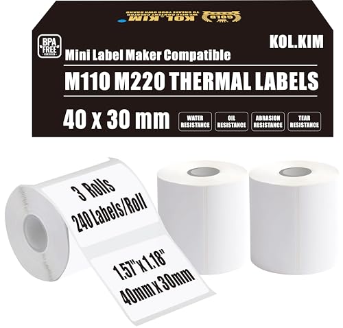 M110 Labels Compatible Labels for CLABEL 221B Labels Roll for Phomemo Print Master M110 M220 M221 Printer Paper Thermal Labels Maker Tape Refill 40mmx 30mm White 40x30 mm, 3Rolls image 7