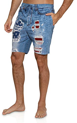 Men's American Flag Sleep Short Patriotic USA Pajama, Faux Blue Denim, Size Medium4